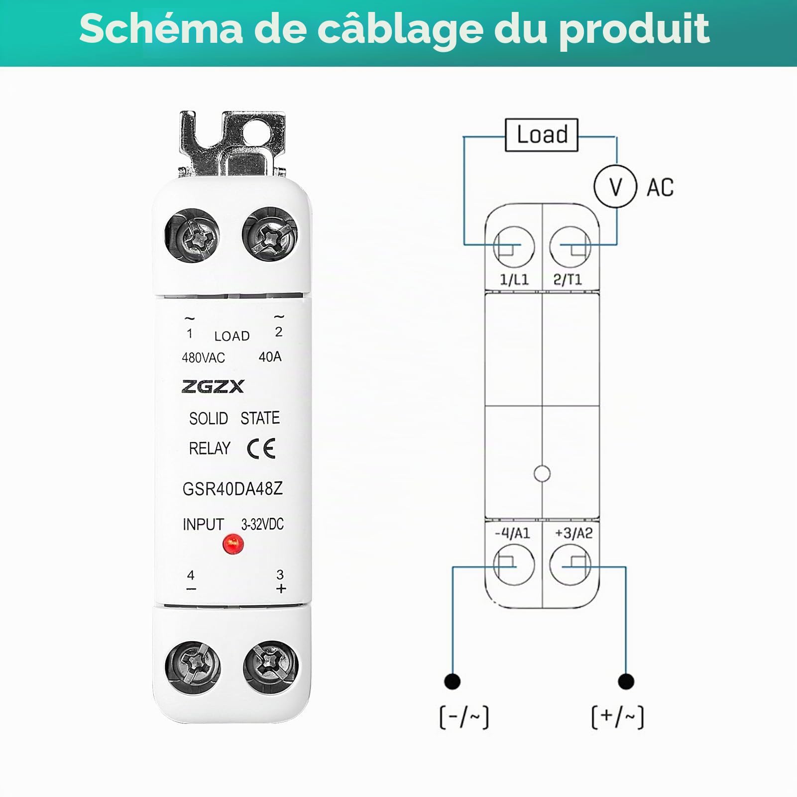 DEWIN Relais à Semi-conducteurs, Relais Statique Monophasé Monté sur Rail DIN SSR Relais CC à Commande CA avec Radiateur 40A