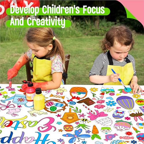 Image of Easter Coloring Poster, Large Coloring Activity Paper 75 inch x 31 inch Jumbo Size Versatile Paper DIY Painting Drawing Banner /Tablecloth for School, Spring Theme Parties, Wall Decor