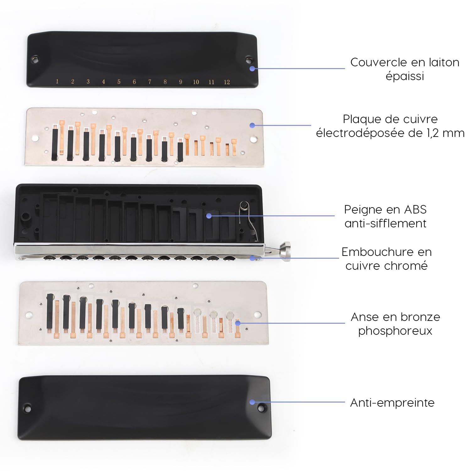 JDR Harmonica Chromatique Clé de Do 12 Trous 48 Tonalités Harpe de bouche Chromatique Clé de Do pour Enfants Débutants Adultes Joueur Professionnel Parents | GM0648