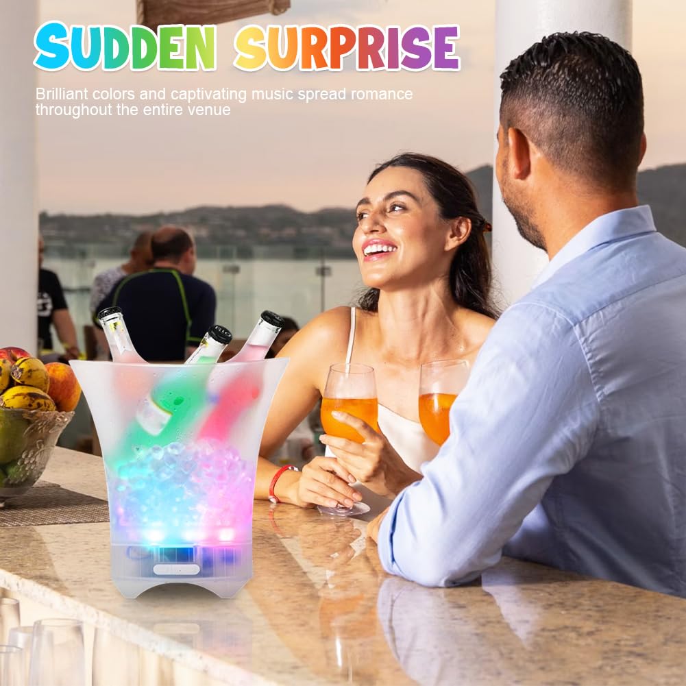 LED Eiskübel 5L, Multicolor LED Sektkübel, Eiseimer mit Bluetooth Lautsprecher, Bunter Farbverlauf,zum Kühlen Von Champagner,Wein,Getränke,Bier,Für Party,bar Club Thema