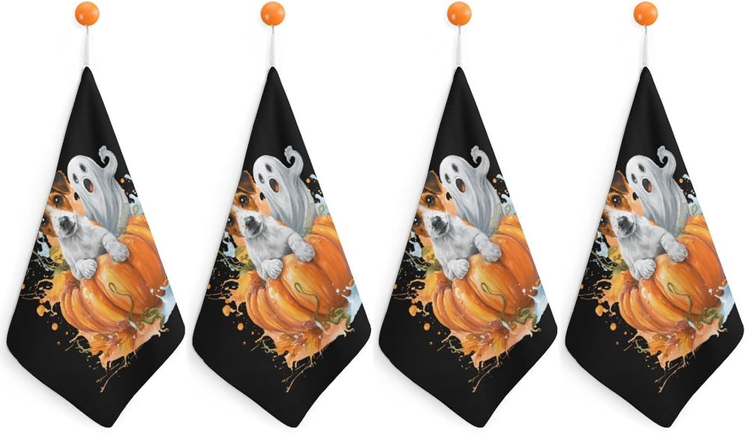 Jack Russell Terrier Halloween Microfiber Hand Towels for Bathroom Soft Absorbent Bath Kitchen Towel with Hanging Loop 4PCS