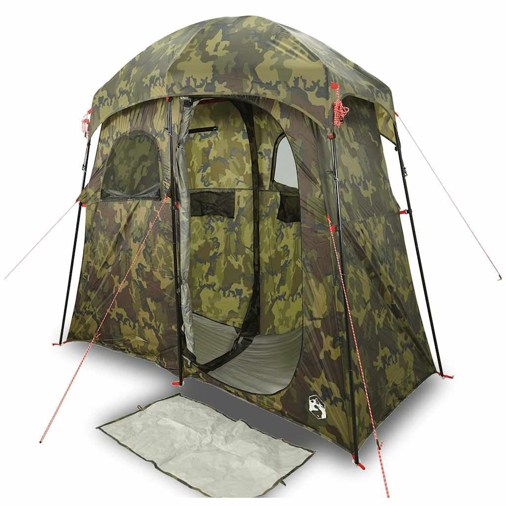 Duschzelt für Camping, Umkleidezelt mit 2 Kabinen, Campingtoilette, 256 x 136 x 225 cm, Grün, inkl. Überzelt und Tragetasche, flexibel einsetzbar