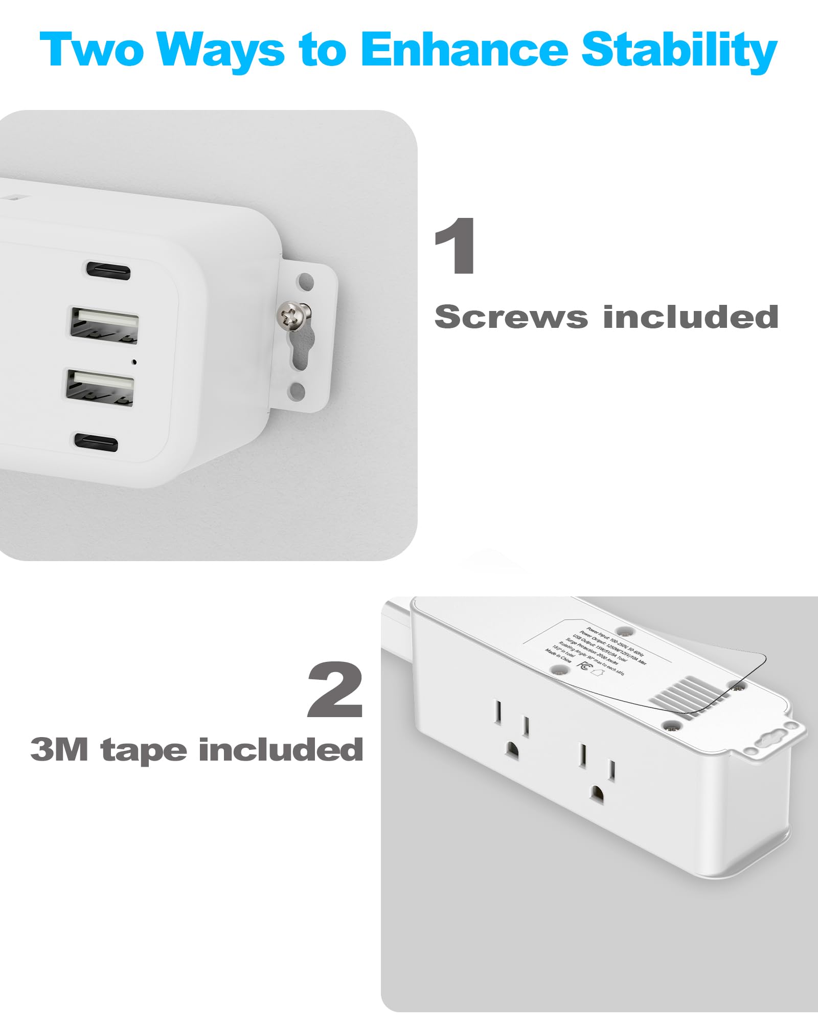 Olcorife Output Extender Bar, Steckdosenleiste mit 6 Steckdosen und 4 USB-Anschlüssen, ausziehbar 55,9 cm - 86,4 cm, 180 ° (90 ° auf der Seite), unverzichtbarer Schlafsaal für Nachttisch/Sofa und
