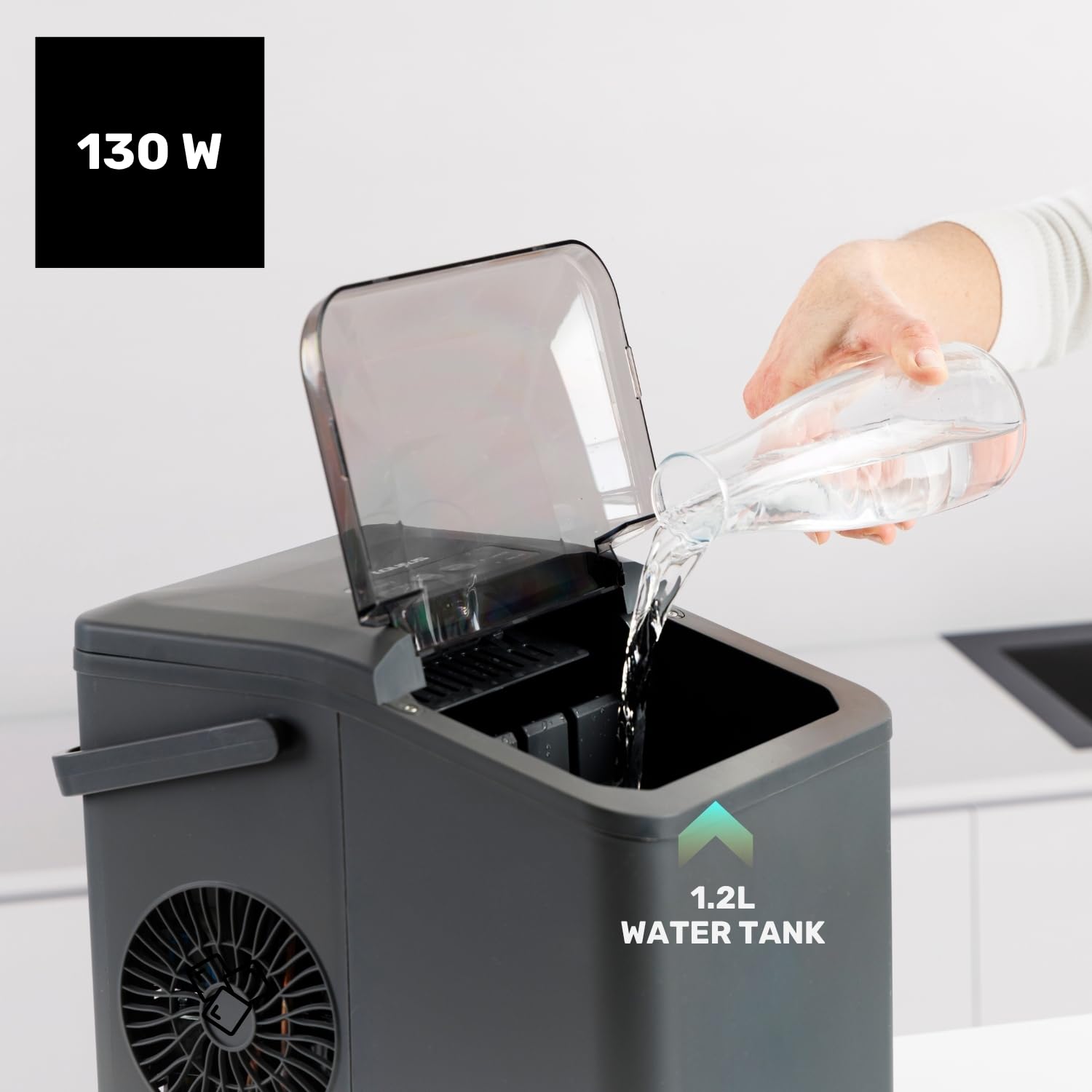 Taurus - Sorbetière 130W | 12kg/24h | Glace en 6min | 2 tailles: grand/petit | Silencieux | Autonettoyante | Fenêtre de contrôle | Portable avec poignée