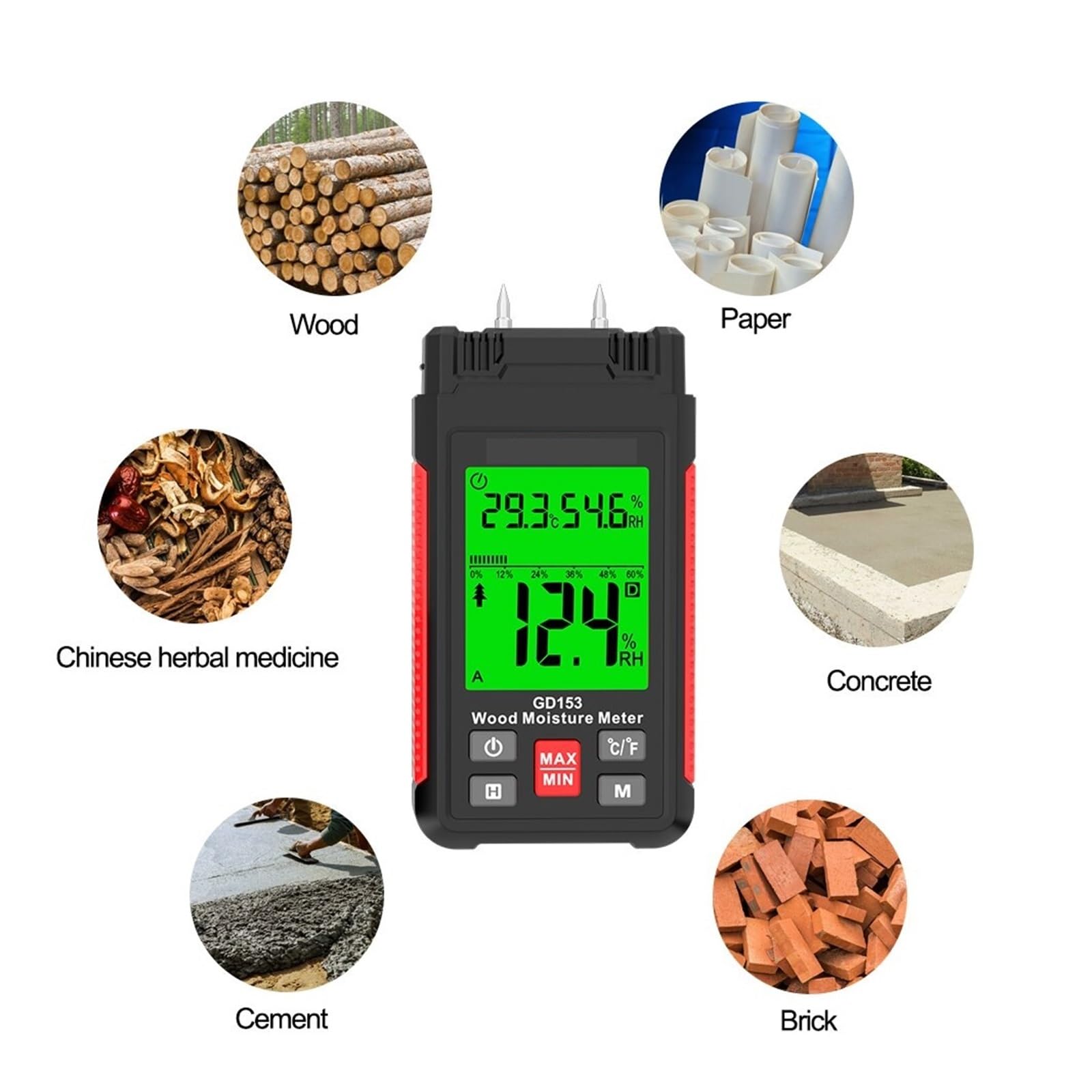 Misuratore Digitale Di Umidità Del Legno Tester Igrometro Rilevatore Legname Dei Mattoni Cemento LCD Più Grande Semplice da usare