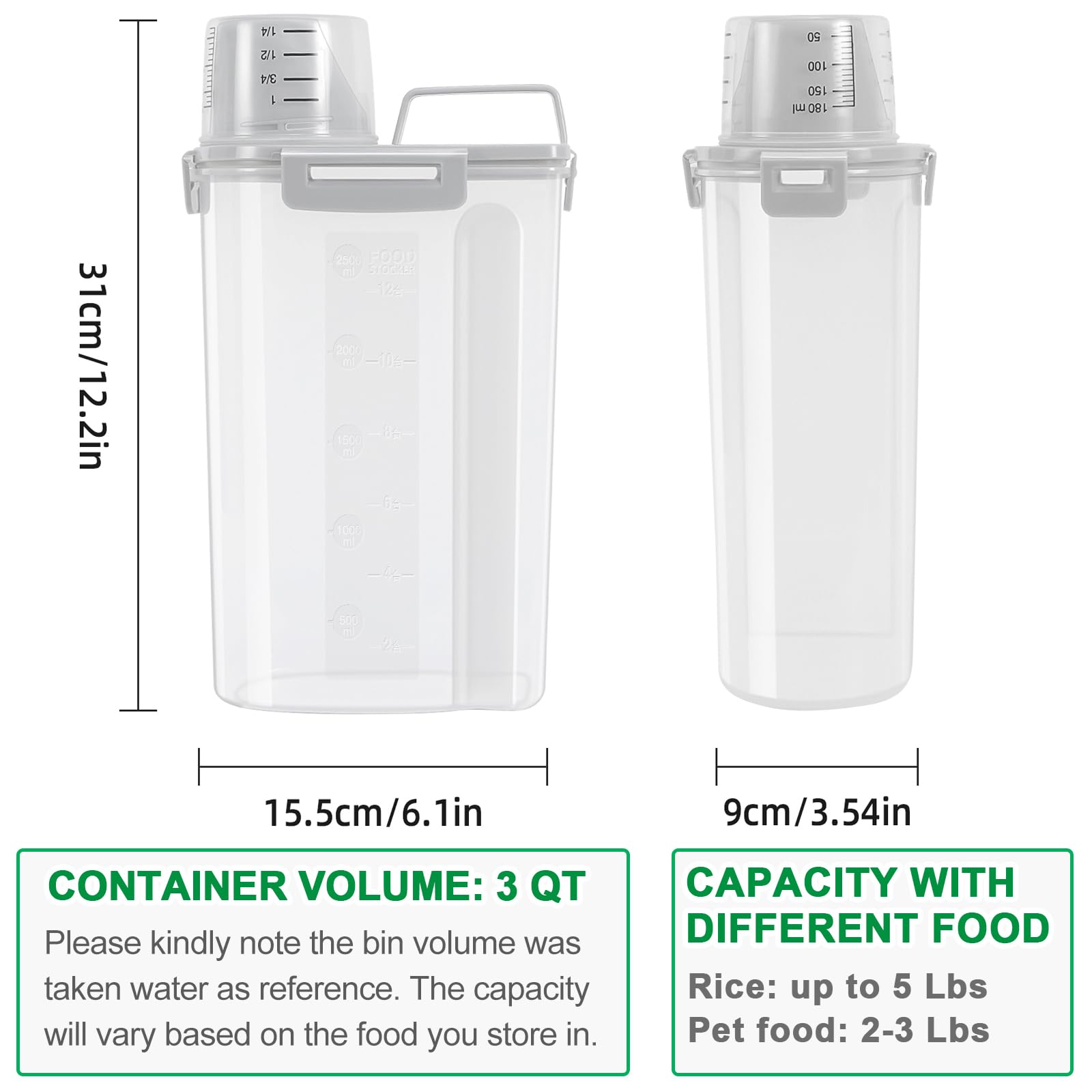 TBMax Rice Storage Container 3 to 5 Lbs - Small Pet Dog Cat Food Container Dispenser with Easy Pouring Spout & Cup, Portable Cereal Container for Small Spaces, Travel, or Daily Use