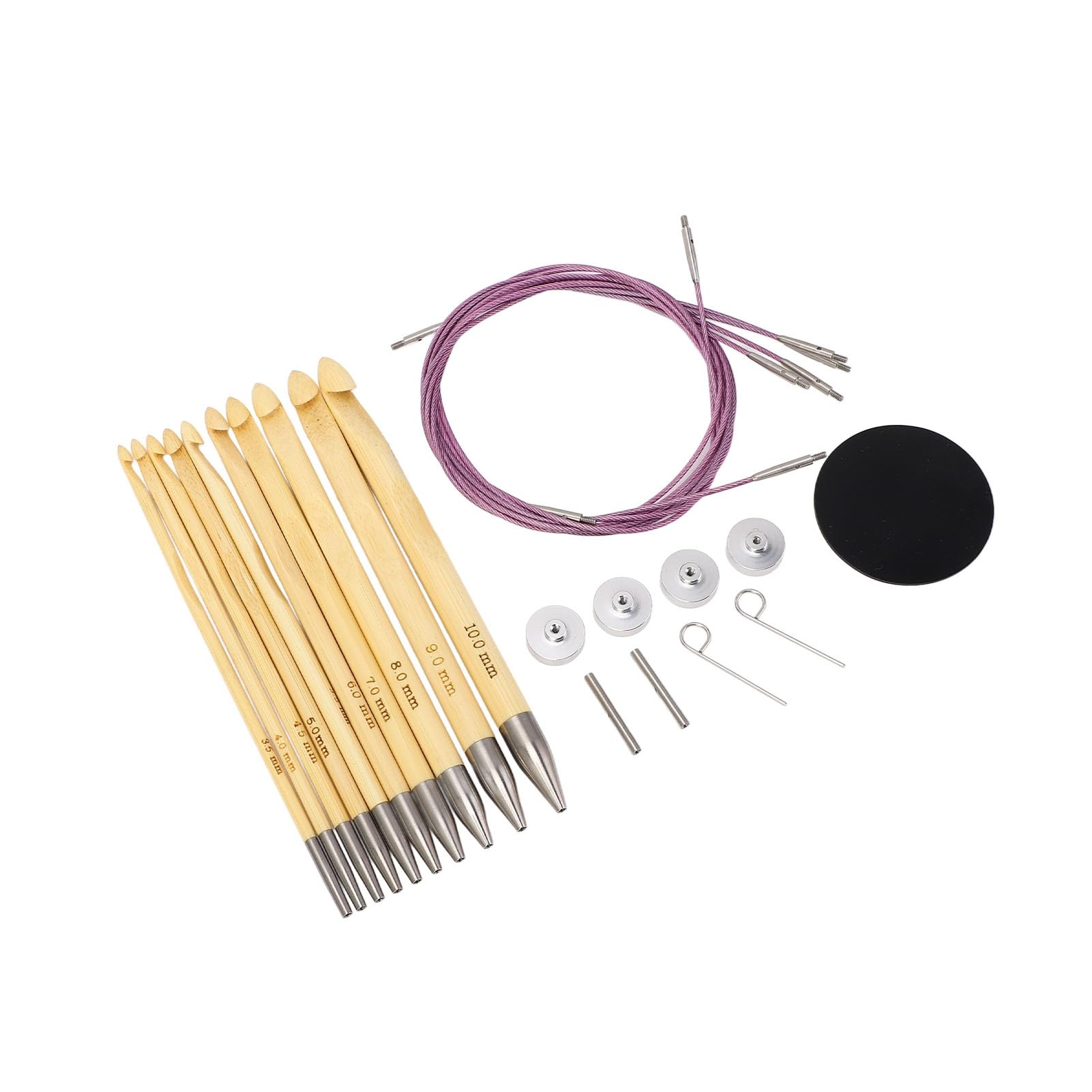 Set di 10 uncinetti con fili a anello rimovibili, ferri da maglia in bambù per gli amanti dell’artigianato, incluso sacchetto di conservazione e adattatori per progetti di