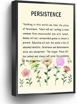Calvin Coolidge Quote Canvas Print Nothing In This World Can Take The Place Of Persistence Inspirational Wall Art Poster For Home Office School Wall Decor Framed ArtworkMetal Framed 8" X 12"