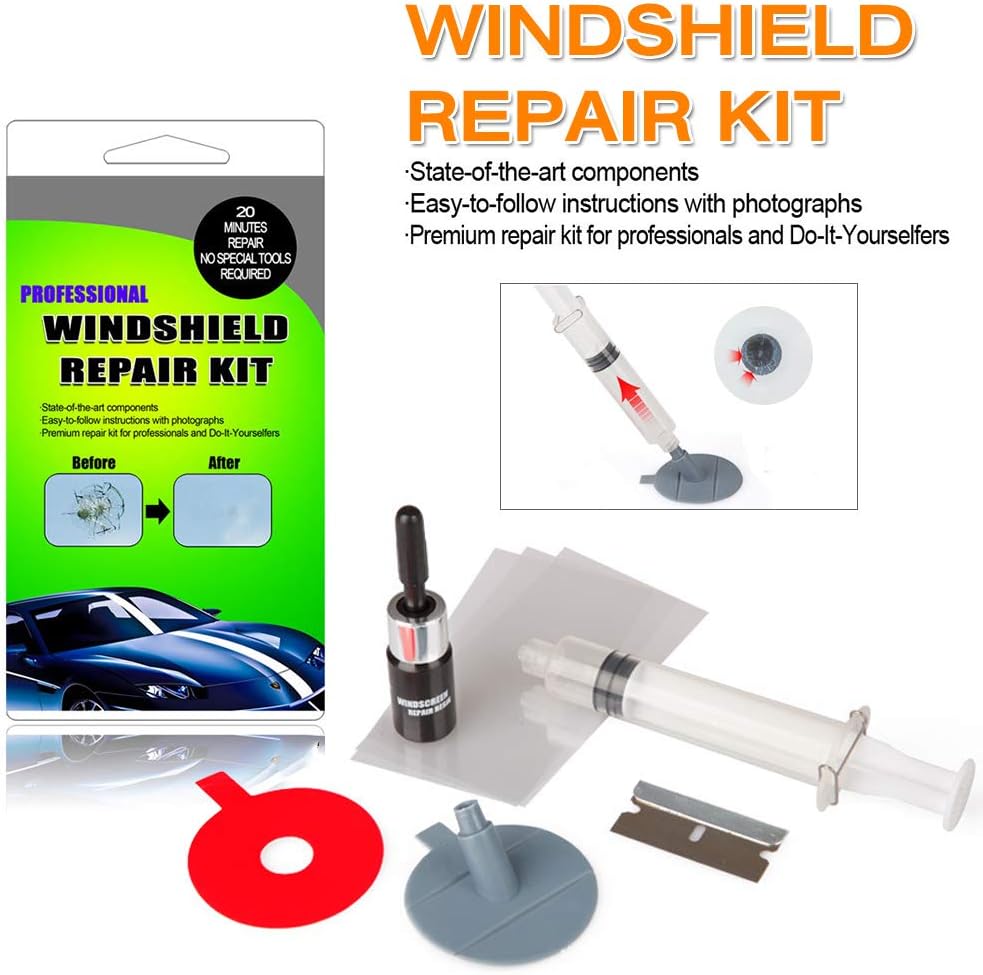 Car Windshield Repair Kit – Windshield & Glass Repair Tool Set for Half-Moon Cracks or The Combination Cracks