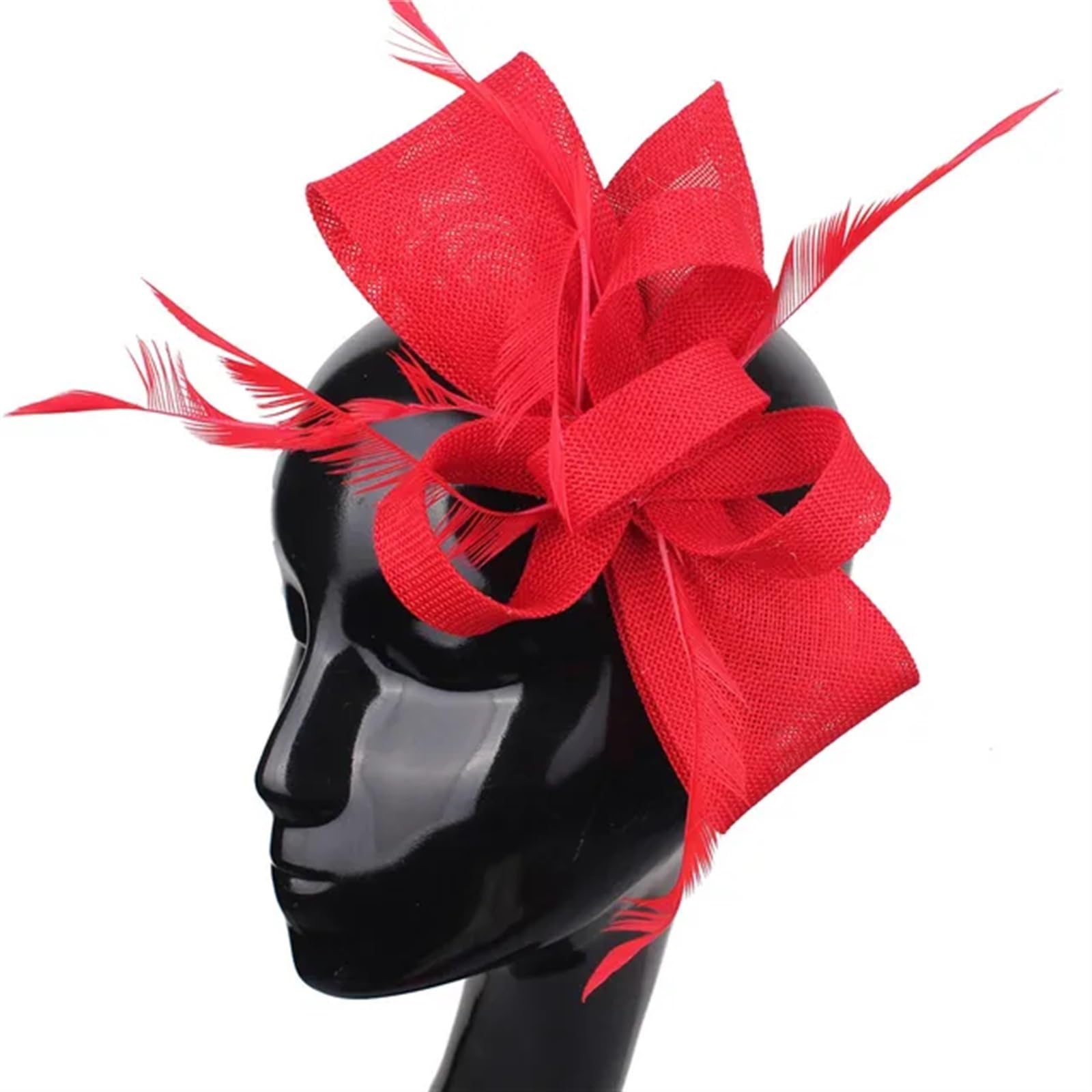 UALXPAO Wedding Hats Imitation Sinamay Wedding Headwear Bride Fascinator Hat Hair Pin With Fancy Feathers Accessories Ladies Headdress for Tea Party,Weddings(Red)