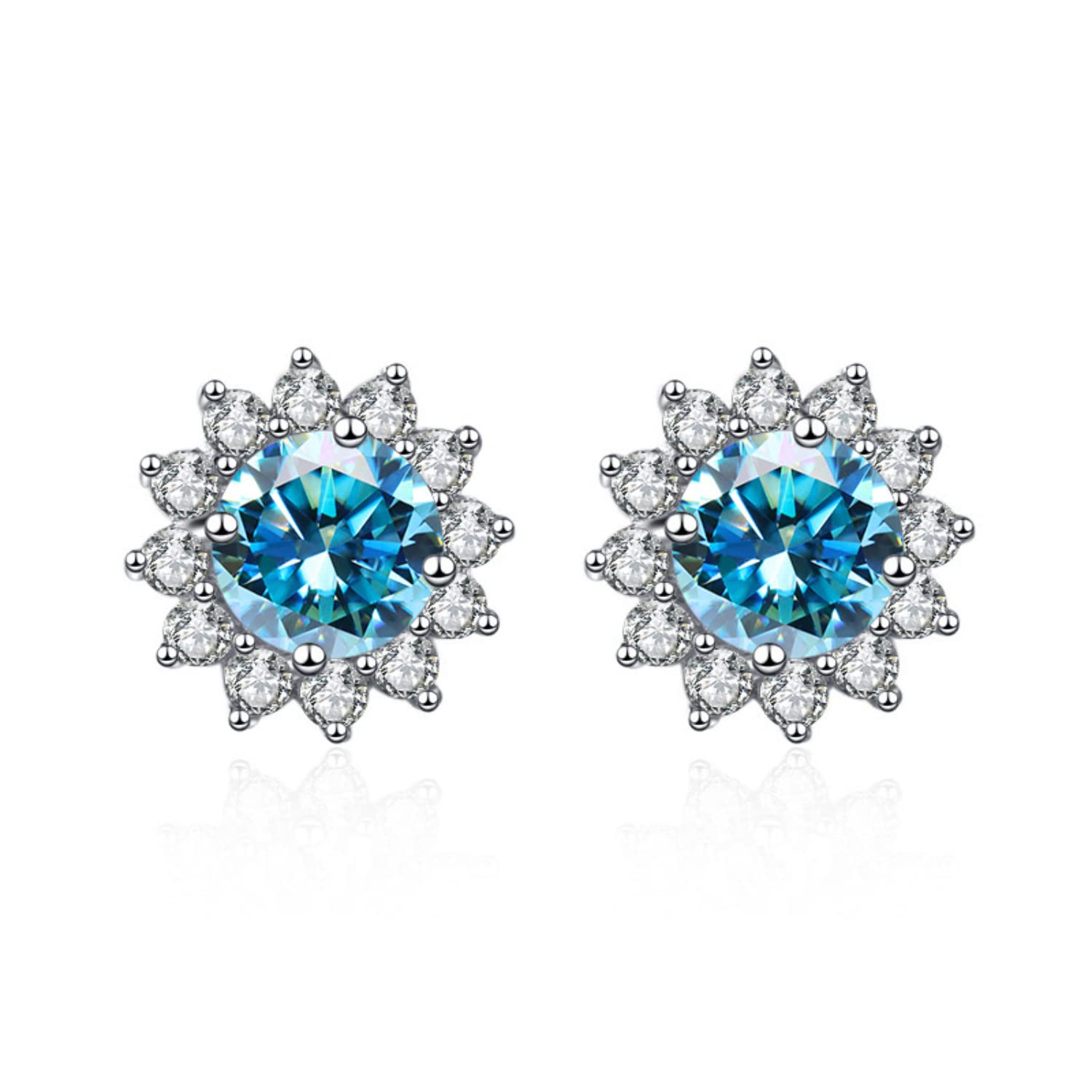 WZGWDC Rosa/blau/grüne Moissanit-Ohrstecker für Damen und Herren, 1 Karat D-Farbe, VVS1-Diamant-Ohrringe, S925-Sterlingsilber-Sonnenblumen-Ohrringe für Hochzeit, Geburtstag, Geschenk mit Zertifikat