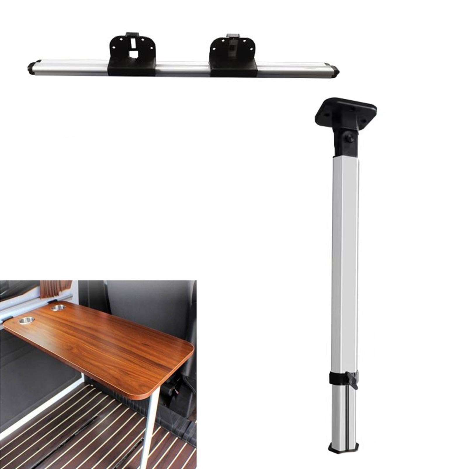 teleskopisch RV-Klapptischbein mit Gleitschiene für Wohnmobile, Wohnwagen, , Reisen, Tragbar Verstellbare Tischhalterung aus Verdickter Aluminiumlegierung, Tischbeine+50cm Dia (ohne Tabelle),Silver