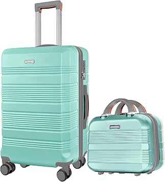 20" Carry on Luggage + 14" Makeup Case 2-Piece Set, Green
