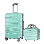 2-Piece Carry On Luggage Set, 14-Inch Makeup Case & 20-Inch Suitcase, PC+ABS Hardshell, TSA Lock, Detachable 360° Spinner Wheels, Lightweight Travel Suitcase for Short Trips(Green)