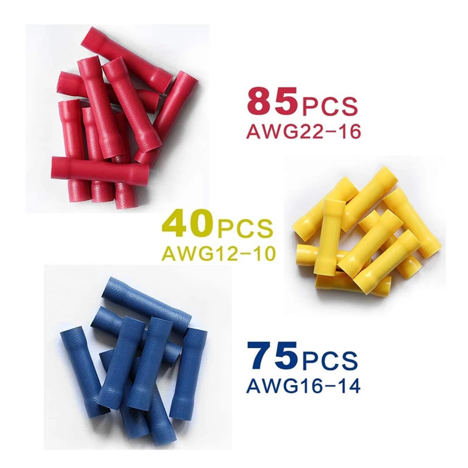 Assortiment de 200 cosses à isolées for câbles électriques, connecteurs Droits à Bout Plat, bornes à BV1.25 BV2 BV5.5