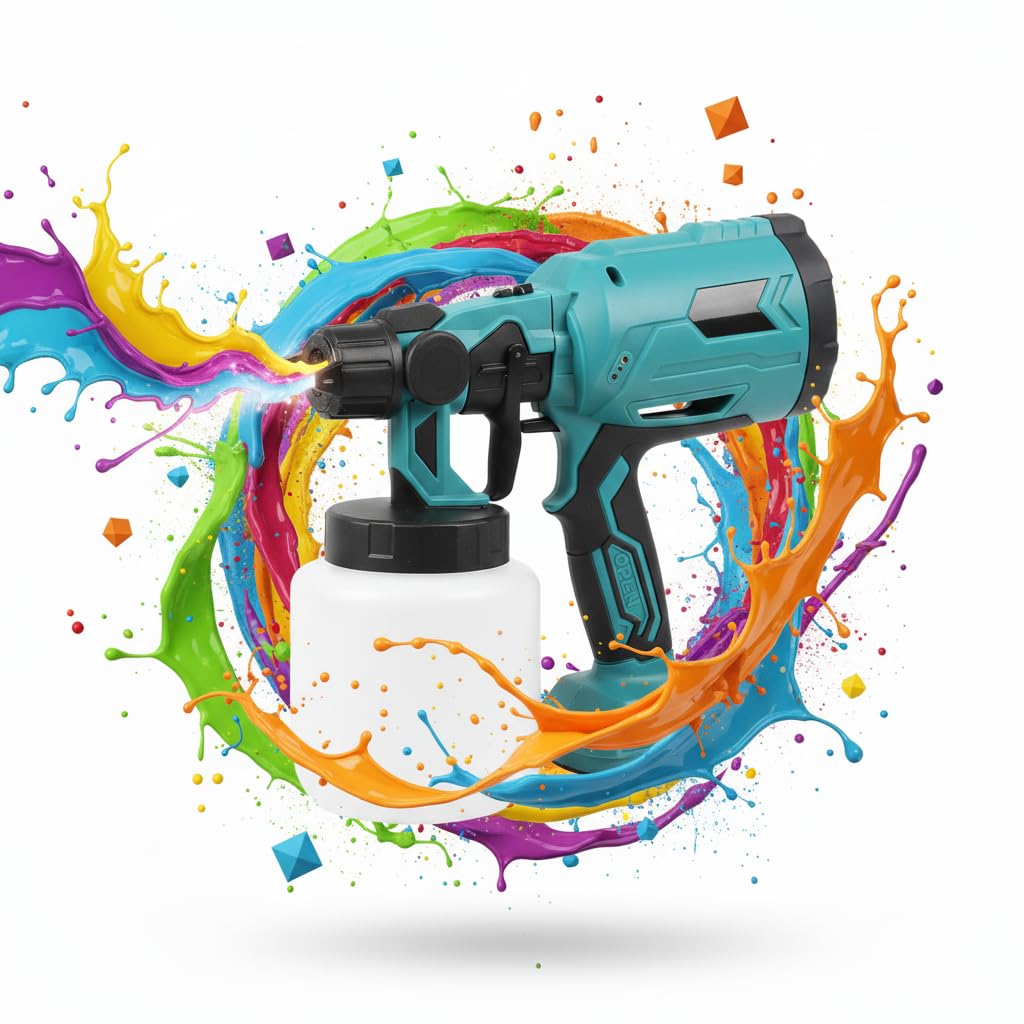 Pistola Verniciatura Elettrica a Batteria 21V con Serbatoio 1000ml – Spruzzatore Multifunzione Regolabile, 3 Modalità di Spruzzo, Ideale per Casa, Fai da Te e Verniciatura