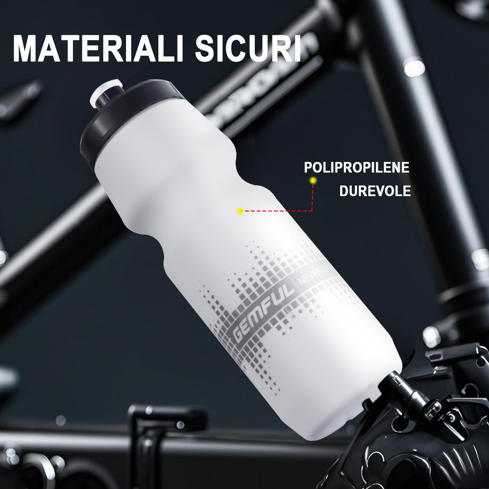 GEMFUL Borraccia Ciclismo, confezione da 2, 750 ml, a prova di perdite, senza BPA, perfetta per ciclismo, escursionismo e avventure all'aria aperta(Bianco e nero)