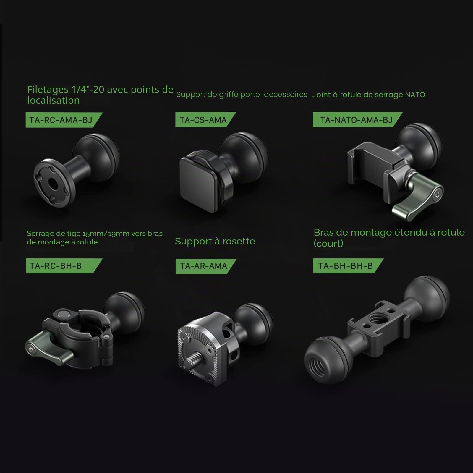 Tilta Mini Bras articulé Bras Magique Support de caméra Ajustable avec vis 1/4"-20 Dual Ball Heads pour caméra, Moniteur, viseur électronique, lumière LED, Microphones, enregistreur TA-MAA