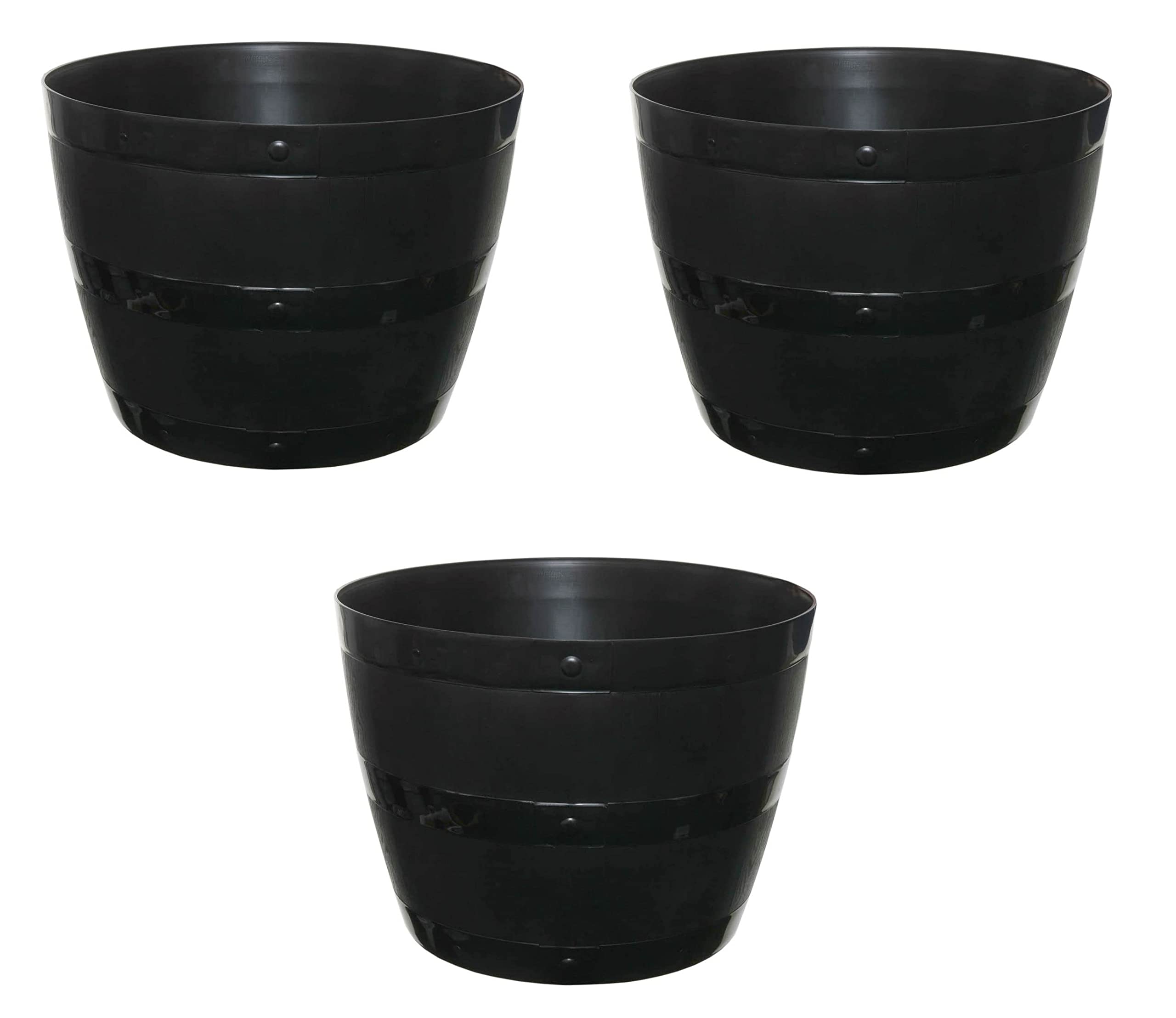 HOMION Large Whisky Barrel Wood Grain Effect Outdoor Plastic Garden Planter Plant Pot Flower Container Contemporary Display Patio Driveway Garden Plants (SIZE 50CM) (3)