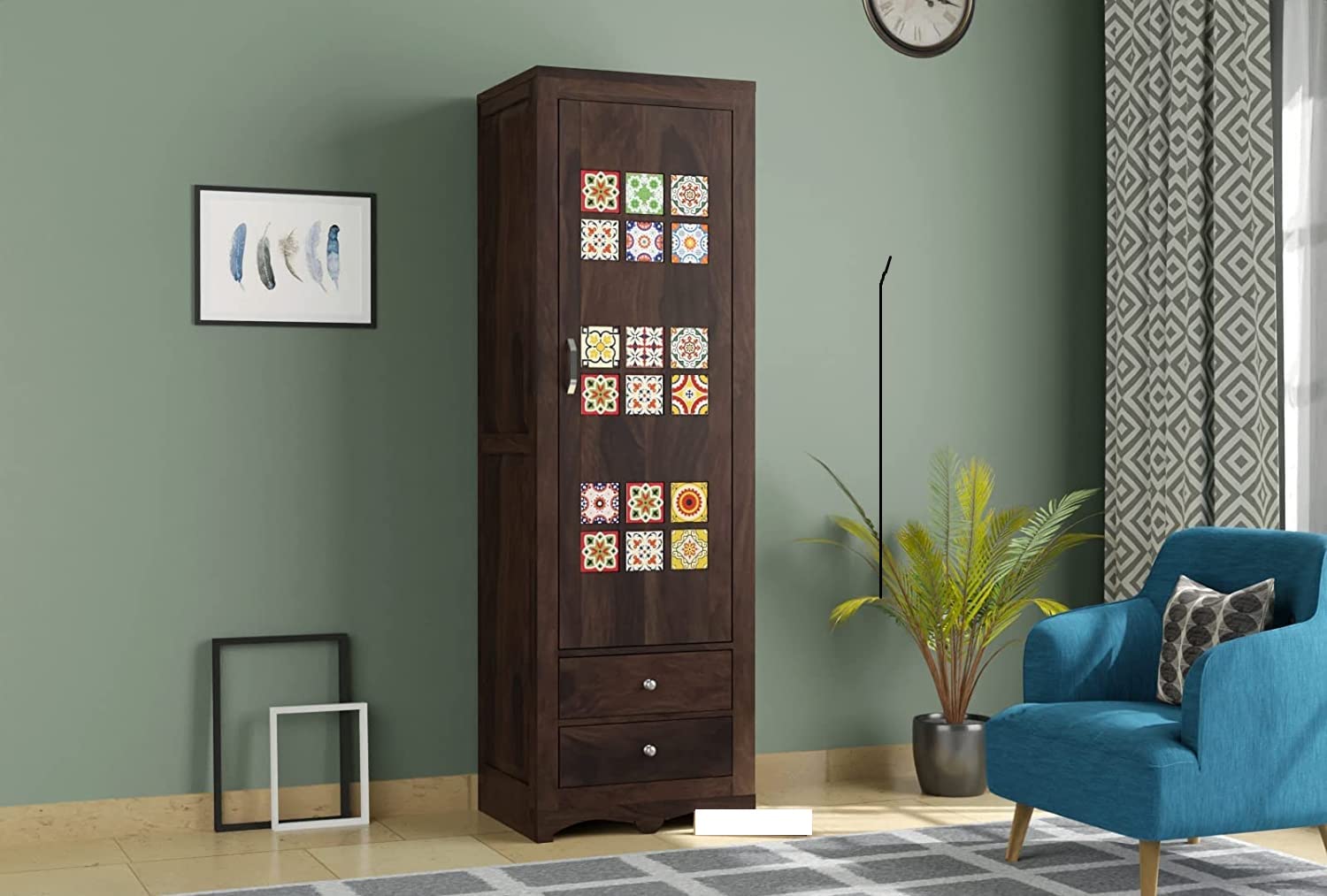 Solid Sheesham Wood Single Door Wardrobe for Bedroom | Wooden One Door Almirah for Home with 2 Drawers & Multiple Utility Storage | Cupboard Organiser | Walnut Finish-image-42