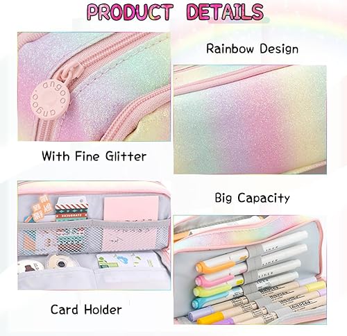 Miniatura 2 de iSuperb Estuche grande para lápices con 3 compartimentos, bolsa de lápices de gran capacidad para niños, adolescentes, niñas, niños, estudiantes,