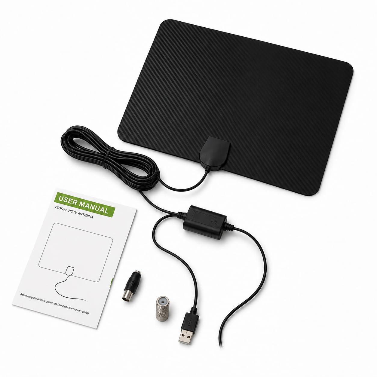 Antenna TV Interna Digitale con Amplificatore per DVB-T e DVB-T2 | Design piatto, cavo da 4,5 m, ricezione VHF/UHF, alimentazione USB 5 V, per TV e decoder, uso interno
