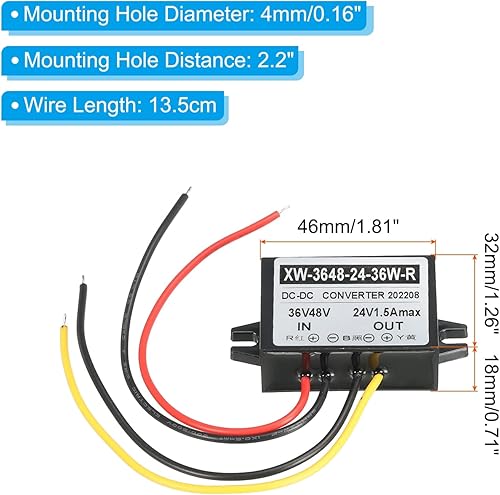 Miniatura 2 de PATIKIL DC 36V 48V a DC 24V 1.5A 36W convertidor de energía regulador plástico Shell para el sistema solar LED