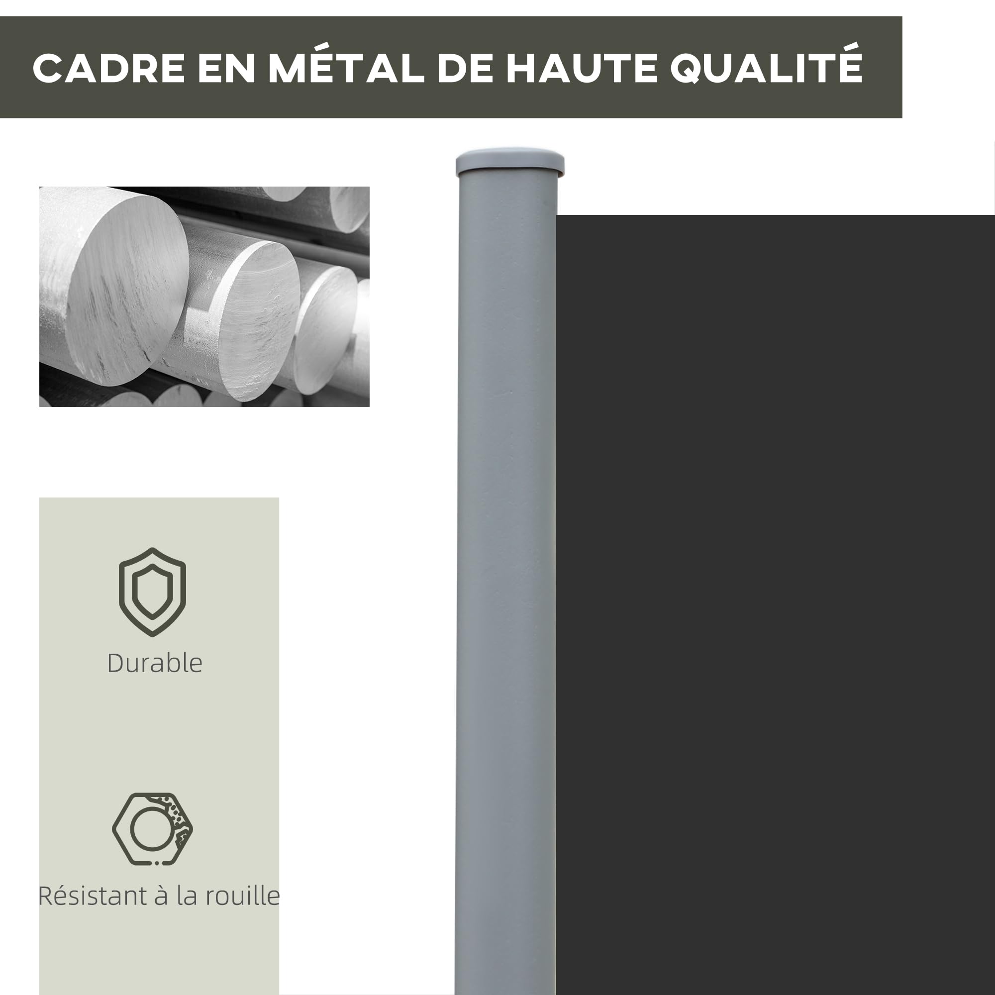 Outsunny Double Store Latéral Brise-Vue paravent 6L x 1,80H m Gris et Noir | Rétractable, Polyester Anti-UV, Haute Densité 180 g/m²