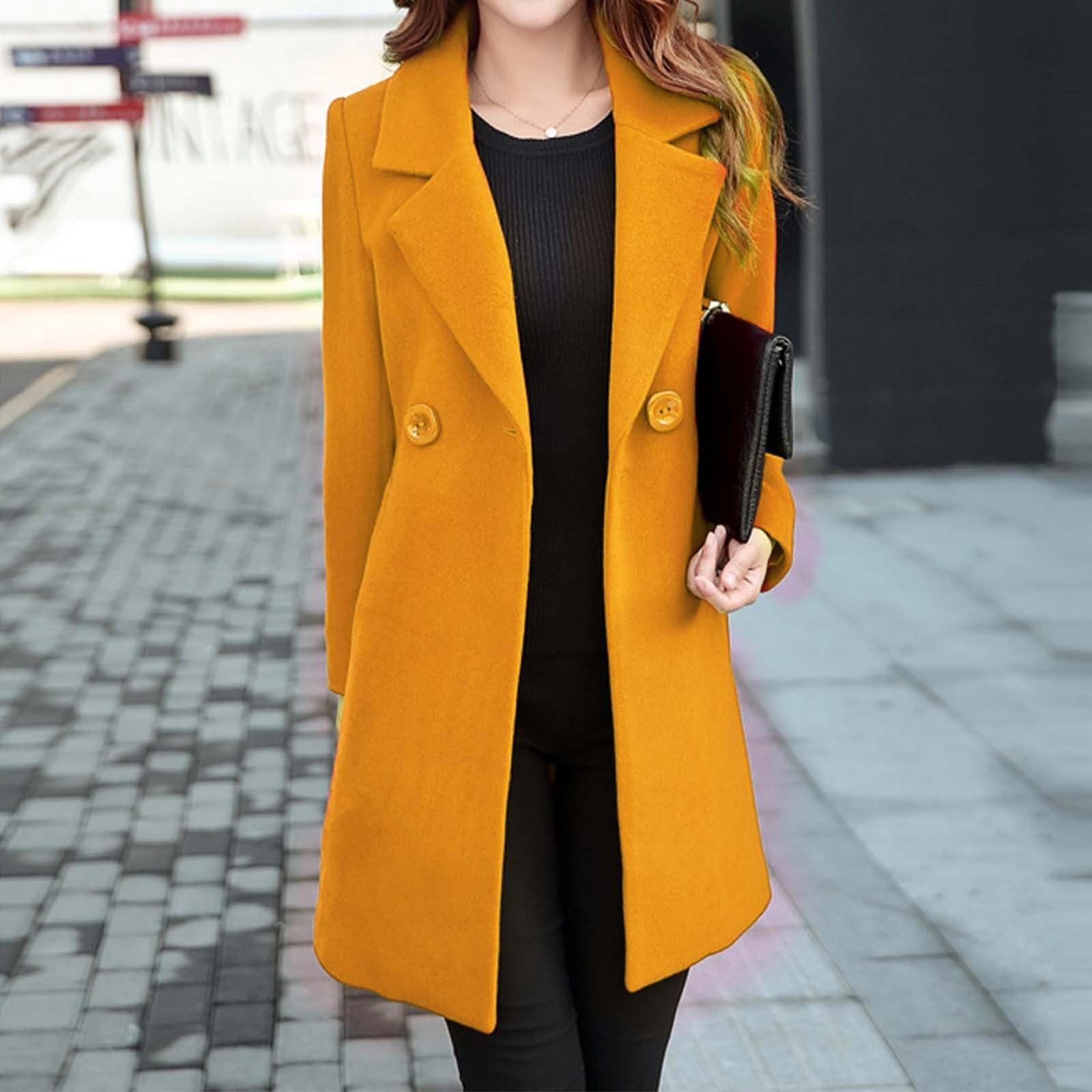 Generisch Chaqueta de invierno para mujer, gabardina, chaqueta de ocio, monocolor, doble botonadura, manga larga, cárdigan de solapa para mujer para otoño e invierno