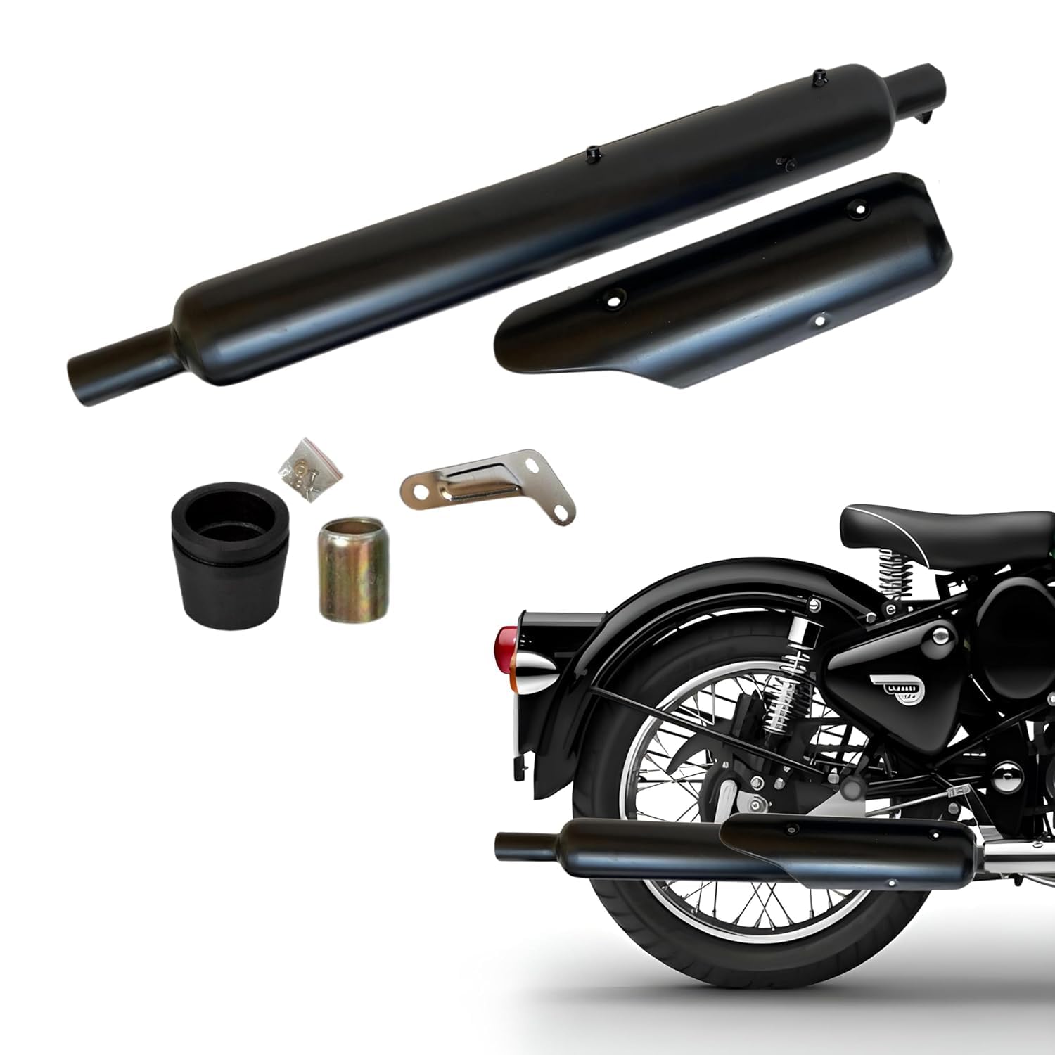 Stock Silencer Replica With Jaali For Royal Enfield Classic 350-500cc, Standard 350-500cc, Electra BS3/BS4, Look and Sounding Same as Stock Silencer (BLACK, BS3/4)-image-14