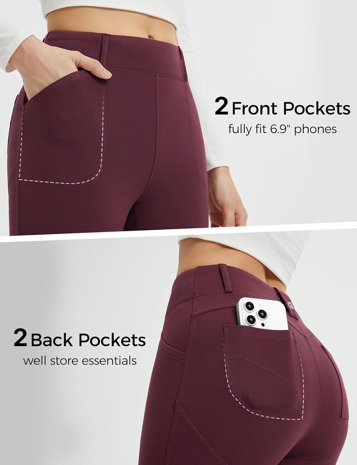 baleaf Womens Fleece Lined Leggings 4 Pockets Warm Thermal Winter Insulated Petite Pants Snow Cold Gear - Image 4