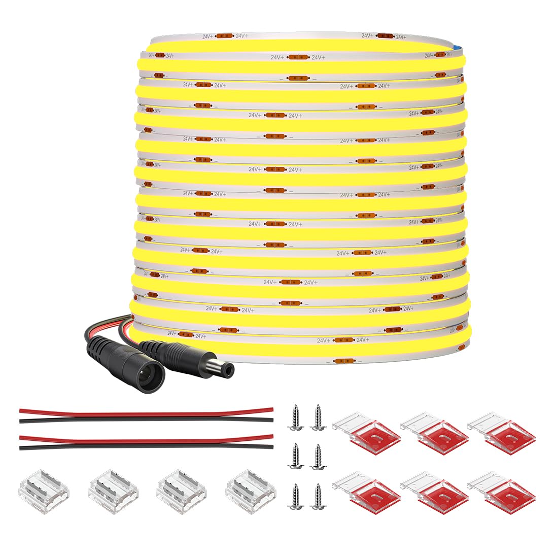 FCOB COB Tira LED Flexible Blanco Cálido 3000K 480LEDs/m 10M 24V 8mm CRI90+ | Regulable de Alta Densidad Brillo Uniforme Luz LED para Decoración DIY(Controlador Alimentador no incluidos)