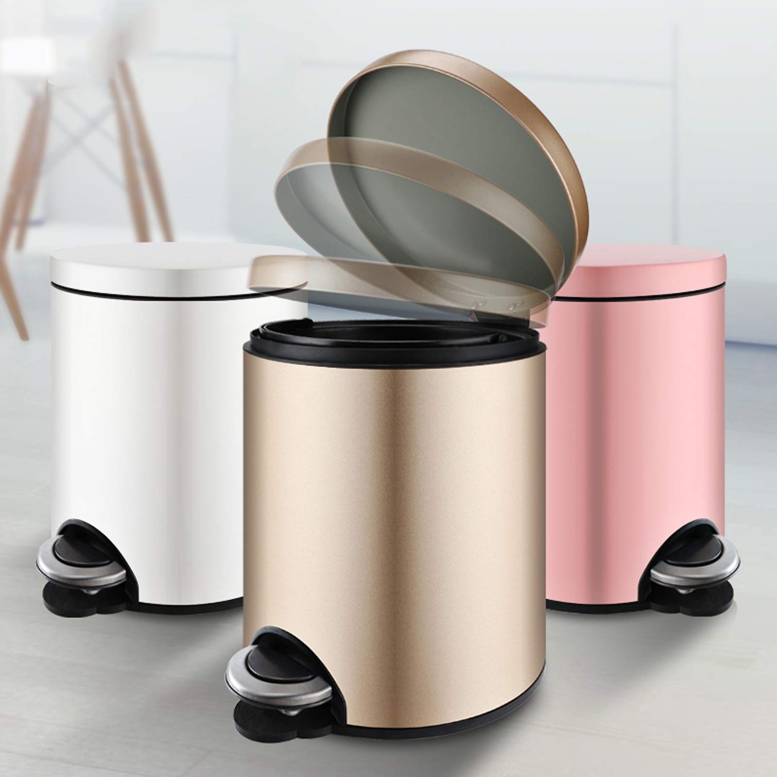 Papelera De Interior De Acero Inoxidable con Tapa, Accionada con El Pie, con Tapa Y Cierre, Color Oro Rosa, 7 L