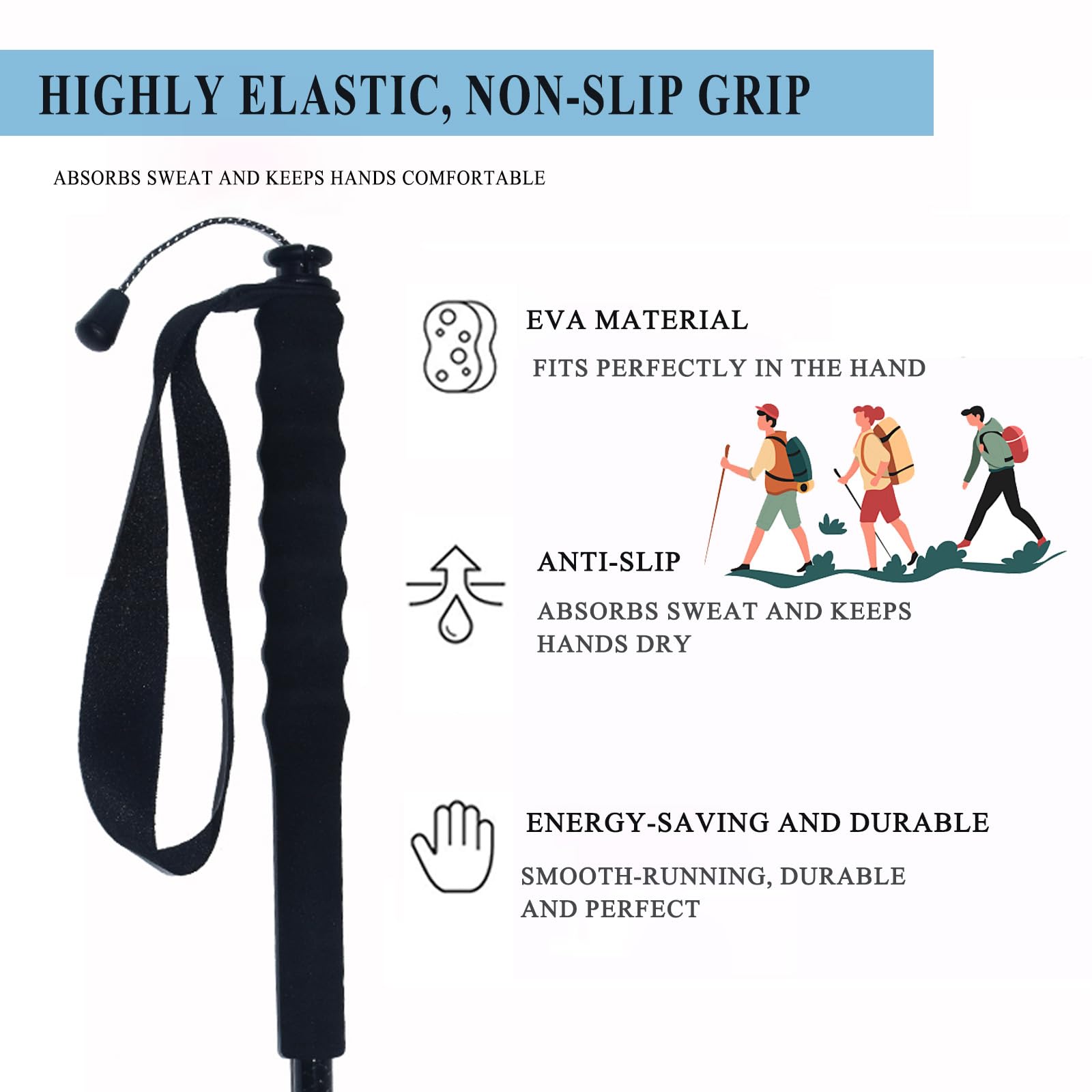 OKHEALING Bastones de senderismo plegables de 5 secciones, ligeros y duraderos, 1 par, fibra de carbono T800 de alta resistencia, agarre recto, adecuados para senderismo, senderismo y montañismo