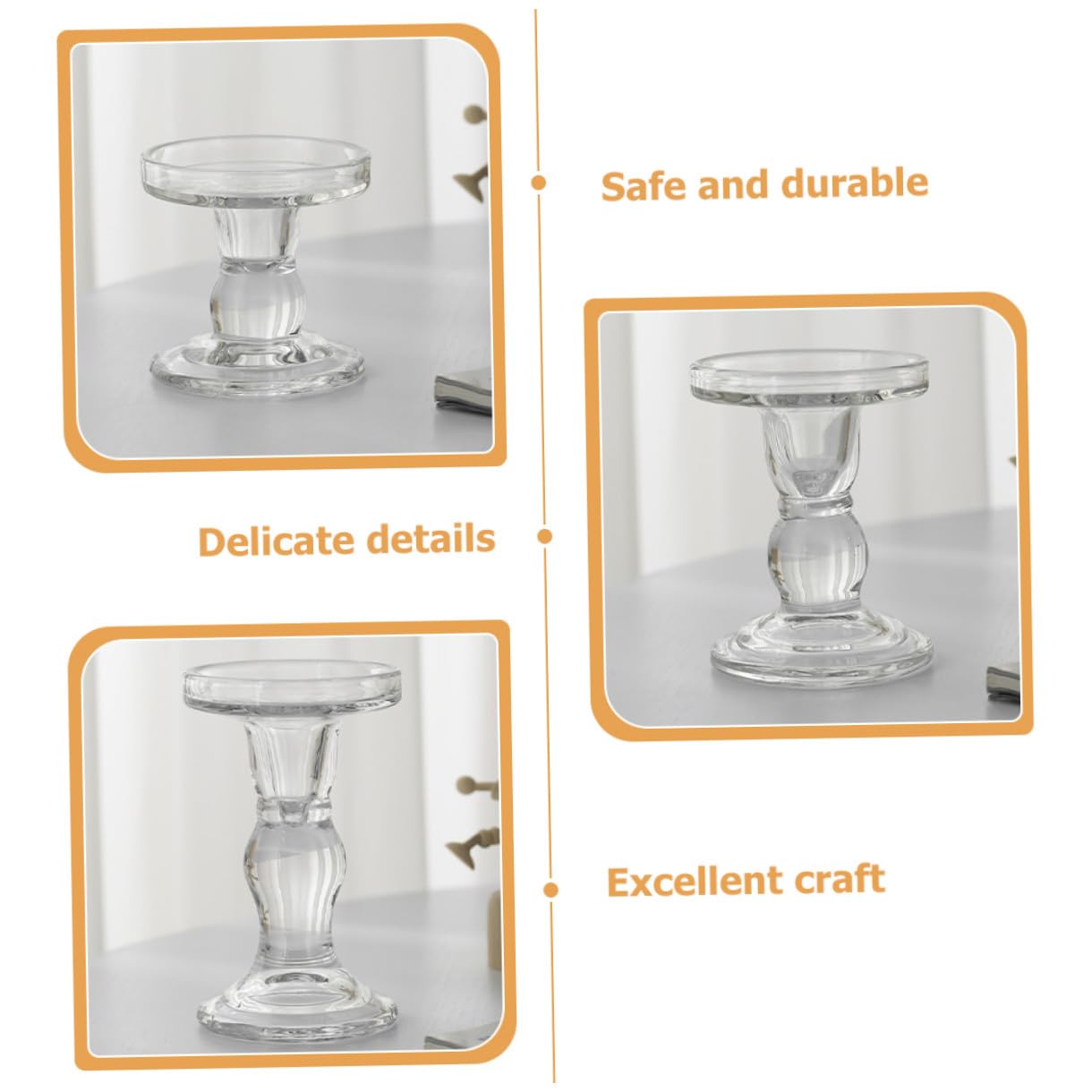 3 Stück 3 teiliges Glas Kerzenhalter Set für Stabkerzen und Teelichter transparente Vintage Säulen Kerzenständer sicherer und Leichter Glasleuchter für Hochzeit Party und