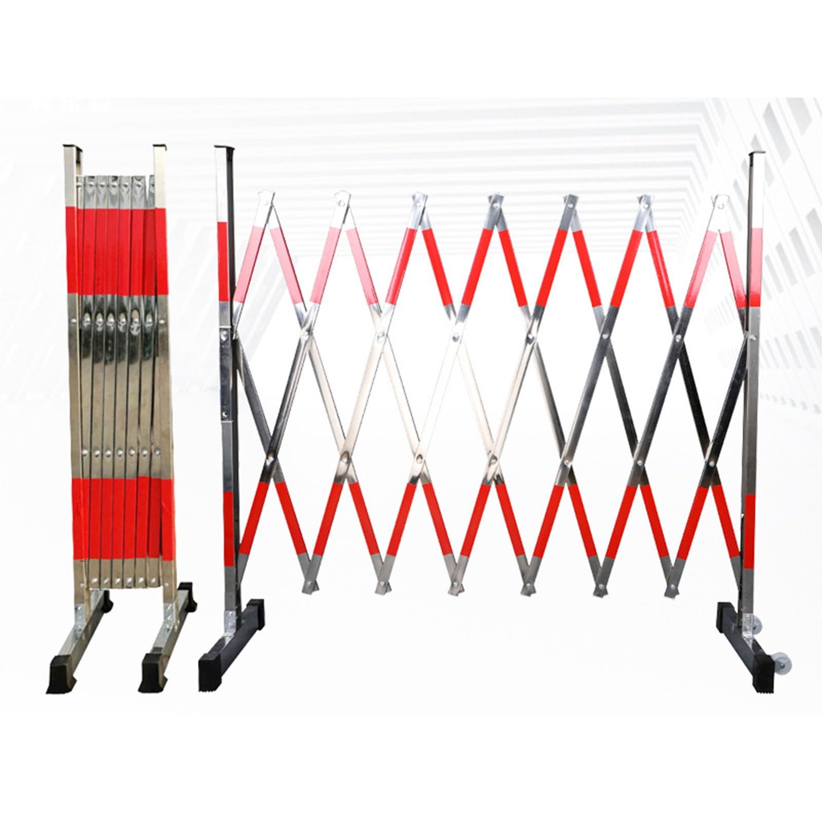 Portable Expandable Metal Barricade 3.9/4.9 Ft Wide, Folding Scissor Gate with Casters, Retractable Traffic Fence for Construction & Maintenance, WxH 1.2x3m