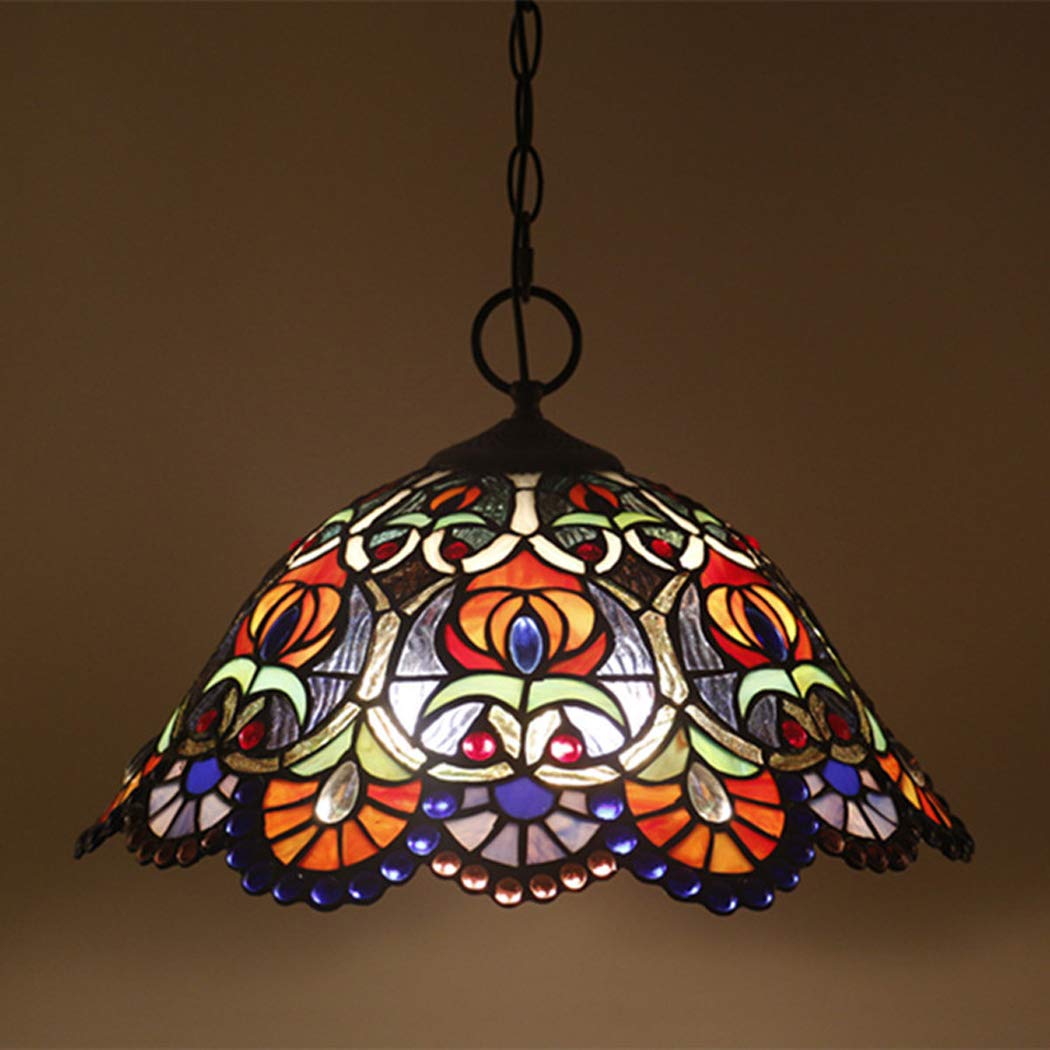 HJRegaFimu 16-in Pendant Light Fixture Stained Glass Design Ceiling Lamp Chandelier Retro Art Restaurant Hanging E27 B Comfortable Anniversary