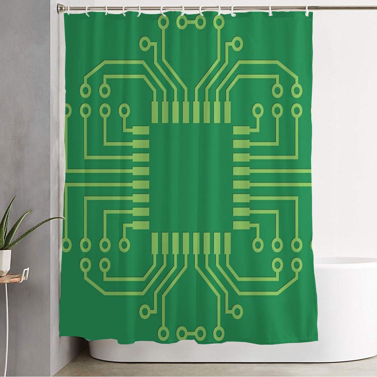 Anmbsk Shower Curtain for Bathroom Waterproof Chip Green Printed Circuit Board Technology Computer Micro Engineering Electronic High Digital PCB Bath Curtain Polyester Fabric with Hooks 72" x 78"
