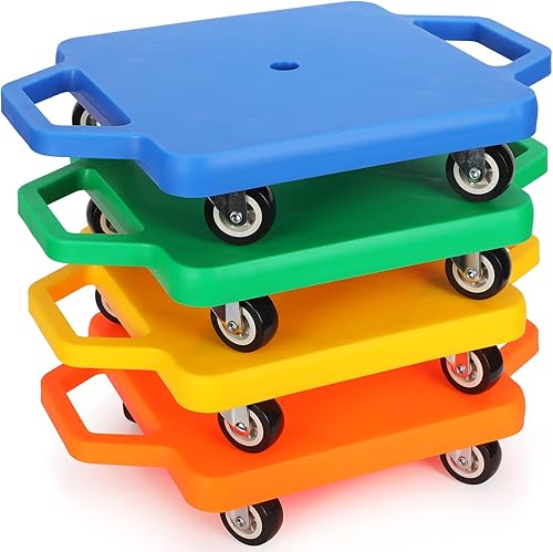 4 piezas de patinete deportivo con asas de plástico ruedas de plástico para patineta de piso, tabla de patinete para niños, gimnasio, actividades al