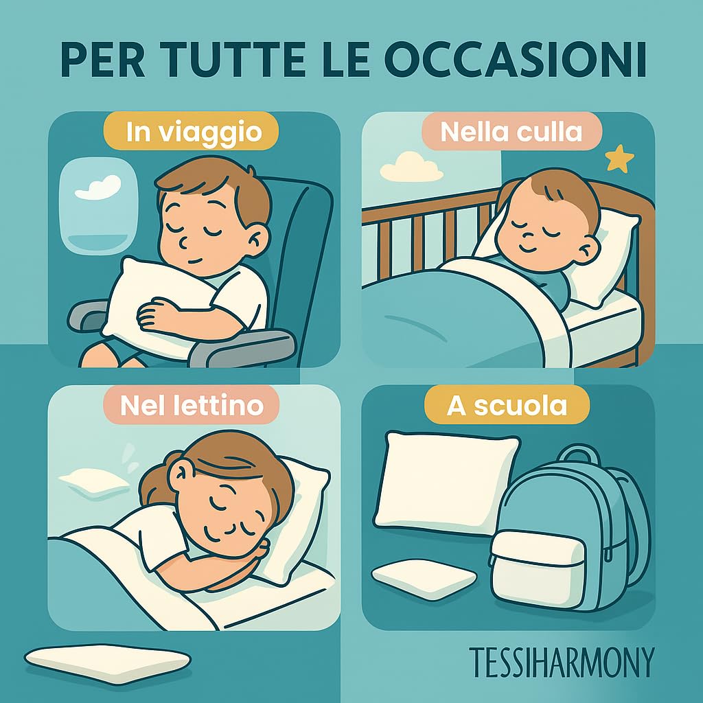 tessiharmony - Cuscino Lettino Bambino 60x40 cm 100% Cotone Guanciale Letto Culla Antiacaro Anallergico Traspirante Morbido 1 2 3 4 Anni Alto 4 cm Made in Italy