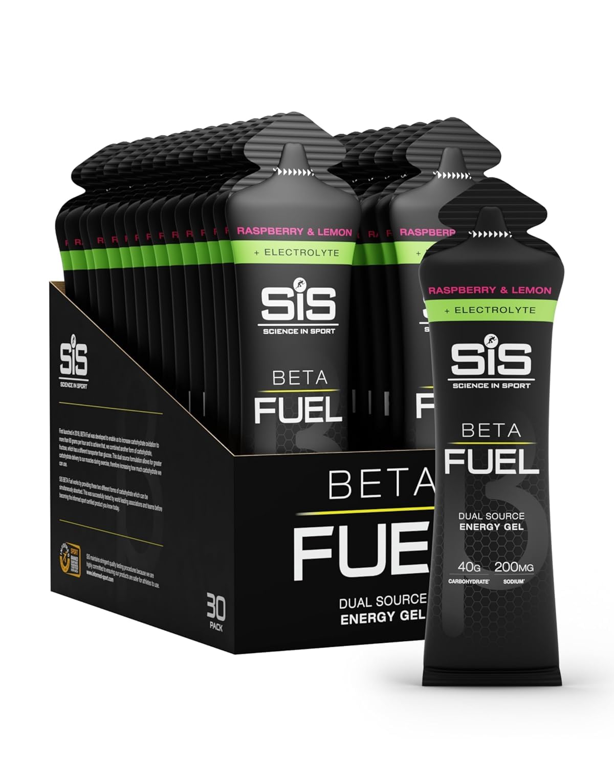 Science in Sport BETA Fuel + Electrolyte Energy Gel – Himbeere & Zitrone | 40 g Kohlenhydrate aus zwei Quellen mit 200 mg Natrium – Ideal für Ausdauertraining und Flüssigkeitszufuhr (6er-Pack)
