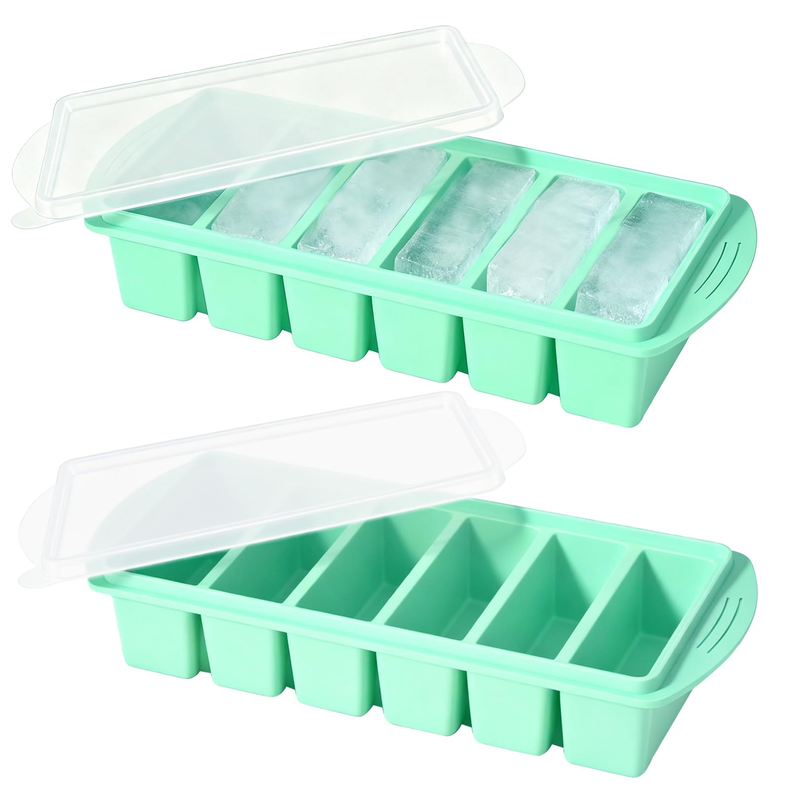 SWEWARM 2 Pcs Silicone Soup Freezer Trays with Lids, Platinum Food-Safe Silicone Large Ice Cube Molds, 9.1 in Long, Stackable, Ideal for Freezing Soup, Sauce, and Broth