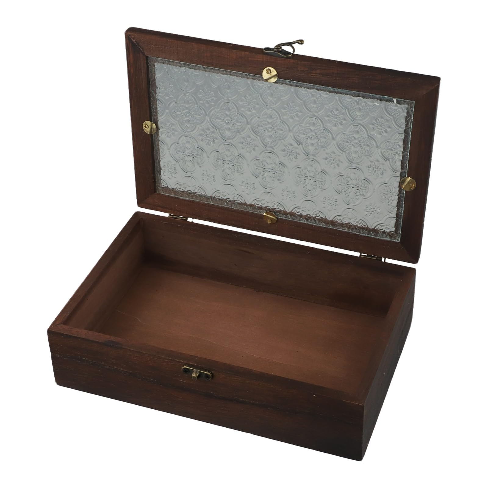 NIUSABOU Wood Jewellery Organiser, Rectangular Solid Wood Storage Box Nordic Begonia Glass Desk Hed Multicolor(Color2)