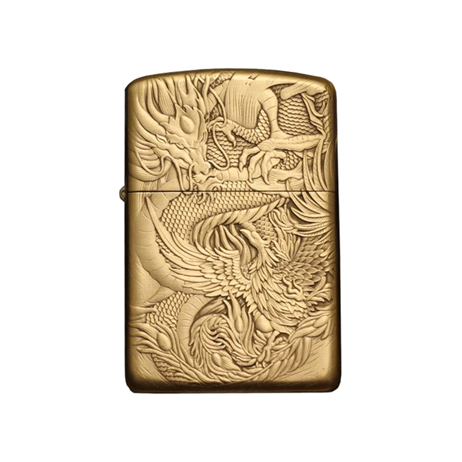 Accendino Antivento in Rame Bianco Vintage con Cherosene Stampato a Mano - Accendino Portatile Classico con Tappo a ribalta - Ricaricabile - Regalo for Uomo (Cherosene Non Incluso)(Brass)
