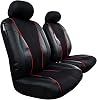 Leather Seat Covers for Cars Trucks SUV Front Set, Black Leatherette Mesh Universal Interior Protectors, Airbag Compatible