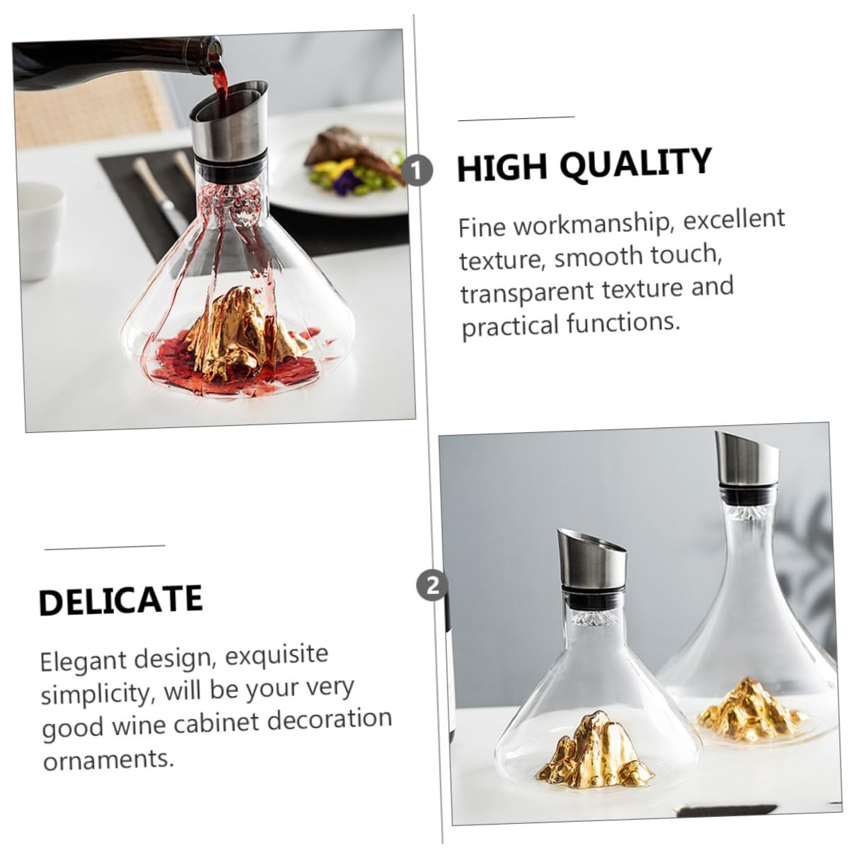 Decanter e Design Semplice in Cristallo Oro per Vino da 1500ml Aerazione Rapida Raffinato per Decorazione Mobile Bar e Degustazione