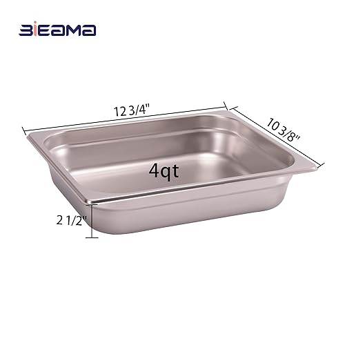 Miniatura 4 de BIEAMA Paquete de 6 sartenes de hotel con tapa, tamaño 12 de 2.6 pulgadas de profundidad, NSF, bandeja de comida para catering, sartén comercial de