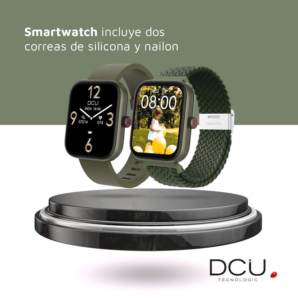DCU TECNOLOGIC - Smartwatch Los Ángeles - Reloj Inteligente - Incluye 2 Correas: Silicona y Nailon - Pantalla Táctil TFT 1,8'' - 22 Modos de Deporte