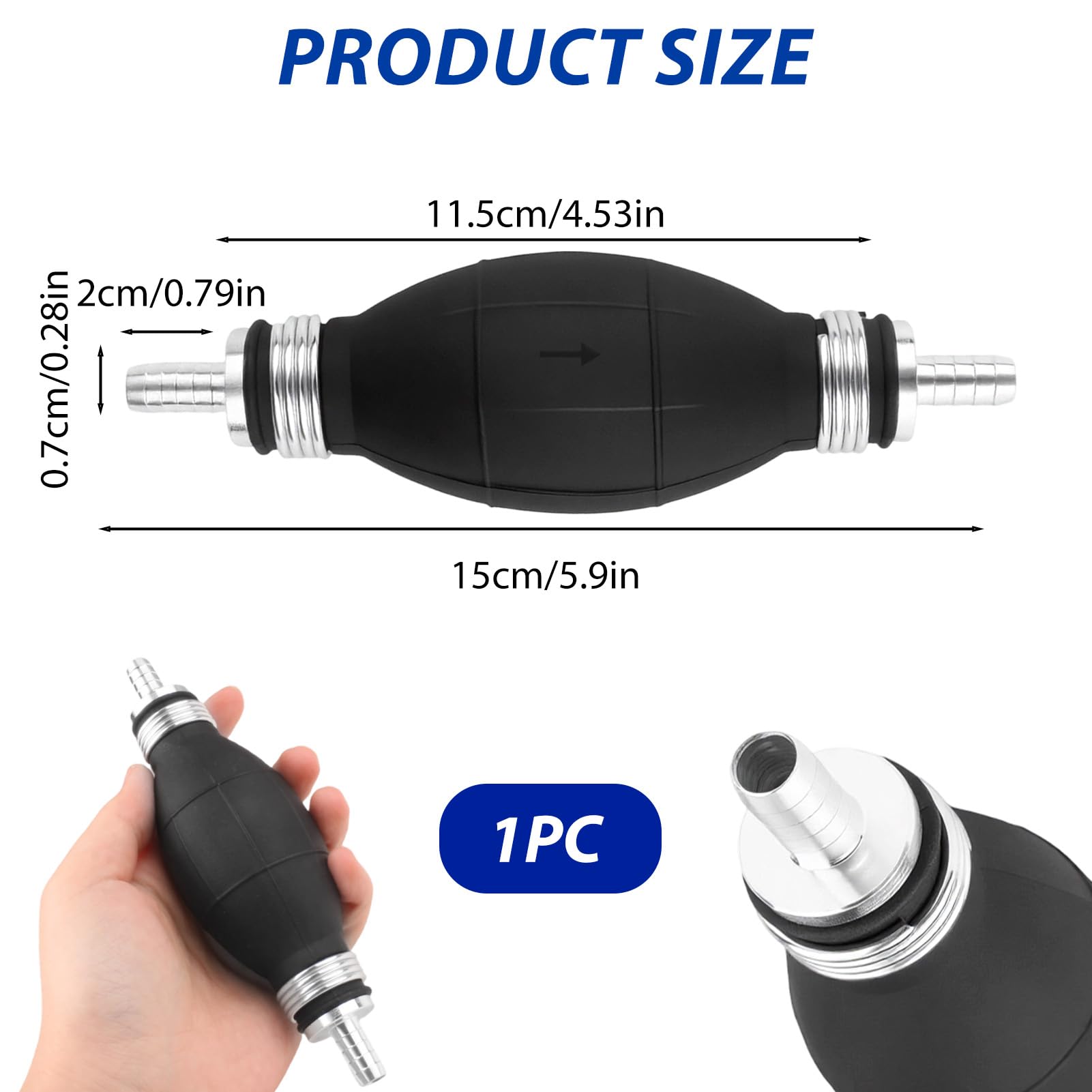 Bomba de Mano de Gasolina, Pera de Arranque 8mm para Auto y Barco, Bomba de Agua Manual para Transferencia de Combustible Diesel, Gas, Agua y Líquidos Universal para Automóviles, Barco y Cortadora - 3