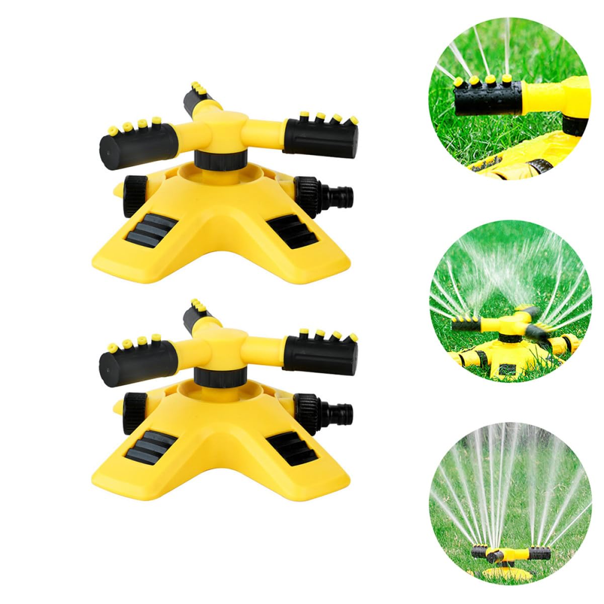Hemobllo Système D'irrigation de Jardin 2 Pièces Arroseur Rotatif Automatique 360° pour Pelouse et Potager Couverture Large Jaune